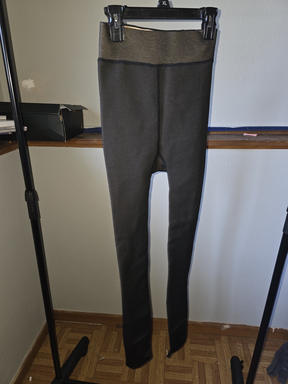 High Waist Black Leggings with Olive Waistband